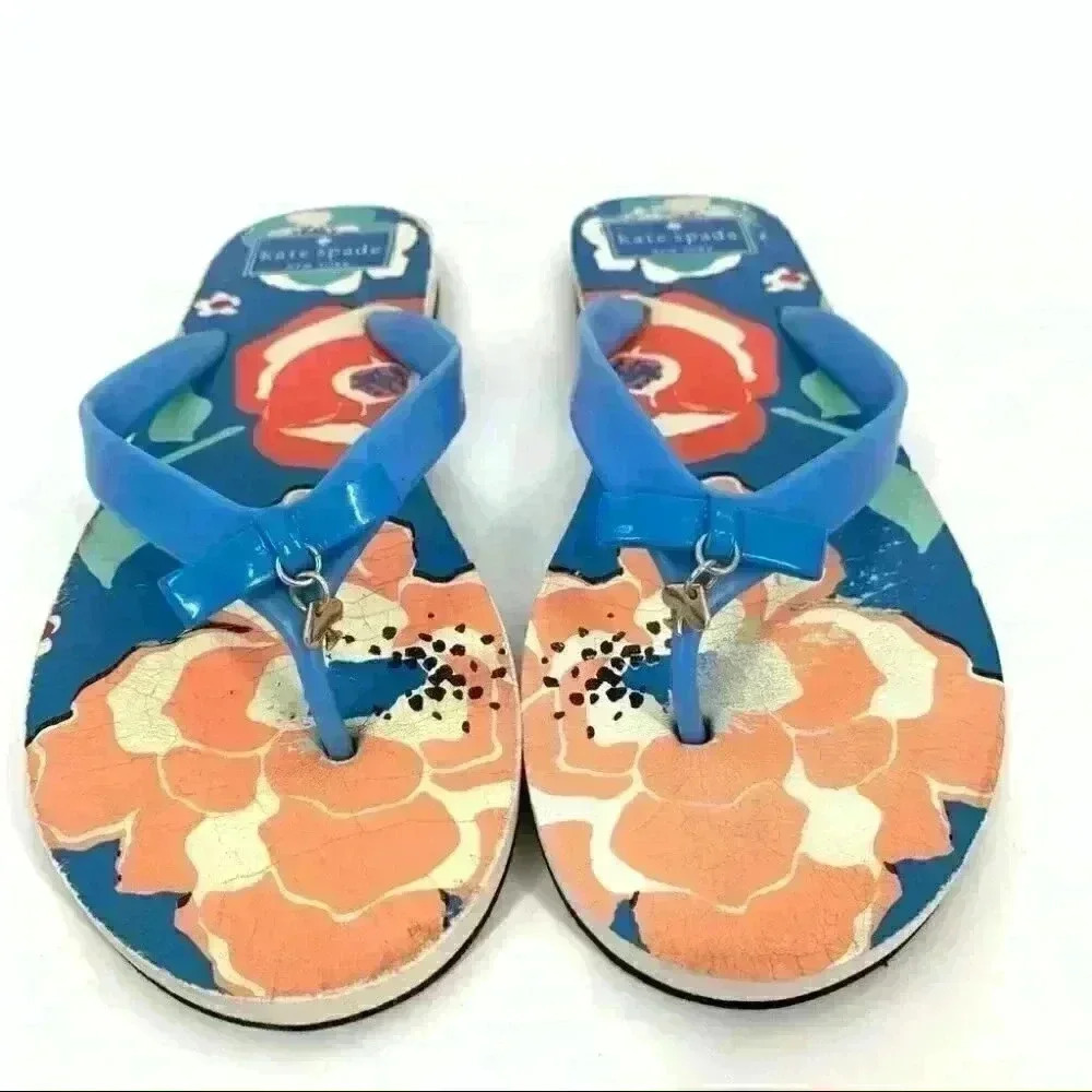 Kate spade women sandals size 9-10 L multicolored floral tropical flip flops - Picture 9 of 9